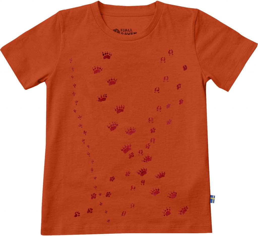 fjellreven kids animal tracks t-shirt - flame orange