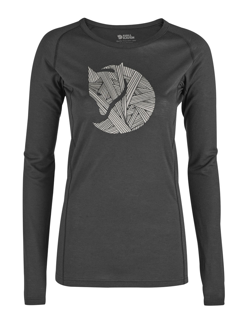 fjellreven abisko trail t-shirt printed ls dame - dark grey
